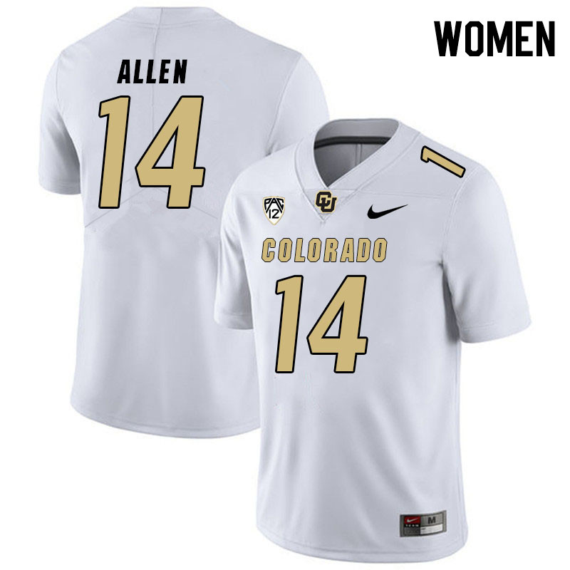 Women #14 Colton Allen Colorado Buffaloes College Football Jerseys Stitched Sale-White - Click Image to Close